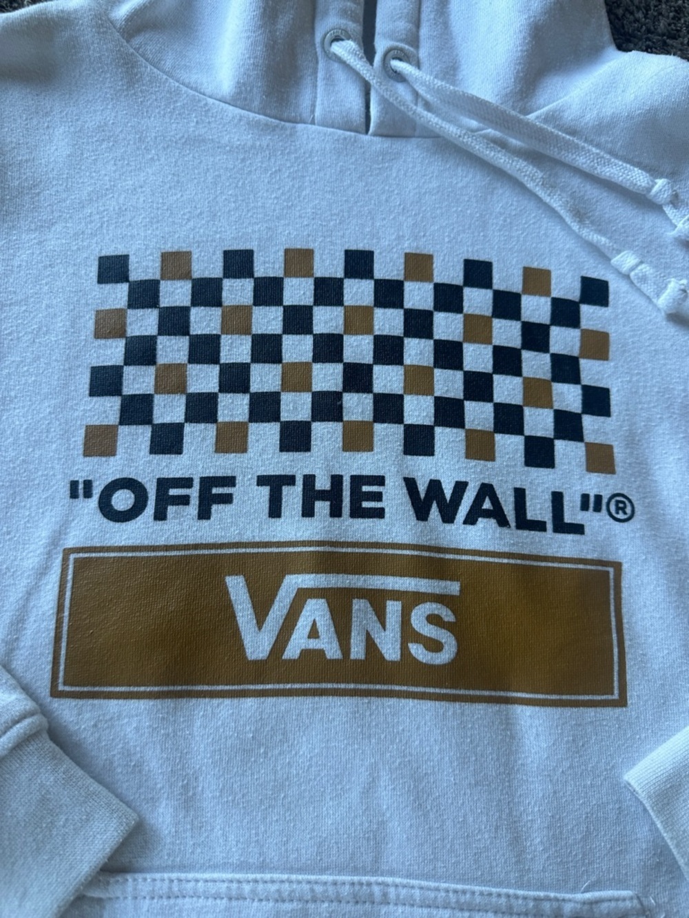 Vans Unisex White Hoodie with Black and Tan Checkerboard Graphic size Small - Picture 2 of 7